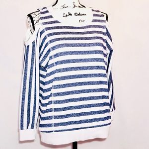 Tribal Jeans Striped Shoulder-Cutout Sweater, Sm.